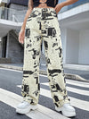 Women's Casual Fashion Trend Abstract Irregular Newspaper Printed Jeans
