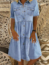 Luxury L'Affaire's Lapel Short Sleeve Distressed Denim Midi Dress