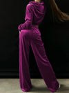 Luxury L'Affaire New Ladies Fashion Long Sleeve Hoodie Gold Velvet Casual Pants Suit