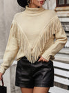 Luxury L'Affaire Women's Loose Fringed Sweater Knit Turtleneck Sweater