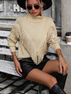 Luxury L'Affaire Women's Loose Fringed Sweater Knit Turtleneck Sweater