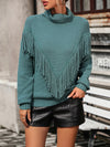 Luxury L'Affaire Women's Loose Fringed Sweater Knit Turtleneck Sweater