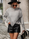 Luxury L'Affaire Women's Loose Fringed Sweater Knit Turtleneck Sweater