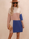 Luxury L'Affaire Women's Casual Colour Block Dress Crew Neck Knit Long Sweater