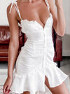 Luxury L'Affaire Sexy White V-Neck Ruffle Skirt Tight Sling Dress