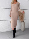 Luxury L'Affaire: Elevate Your Style - New Elegant Solid Colour V-Neck Long-Sleeved Sweater Dress