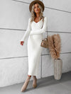 Luxury L'Affaire: Elevate Your Style - New Elegant Solid Colour V-Neck Long-Sleeved Sweater Dress