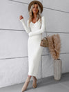 Luxury L'Affaire: Elevate Your Style - New Elegant Solid Colour V-Neck Long-Sleeved Sweater Dress