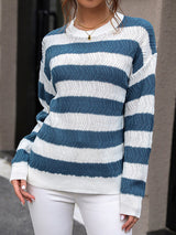 Luxury L'Affaire: Elevate Your Style - New Casual Round Neck Striped Long Sleeve Sweater