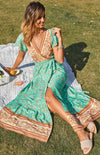 Luxury L'Affaire's Women's Short Sleeve V Neck Boho Maxi Dress
