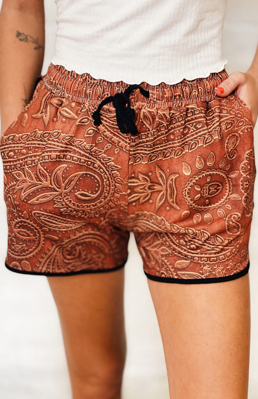 Tribal Print Drawstring Mid Waist Shorts