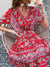 Luxury L'Affaire Women's Floral Print Faux Wrap Puff Short Sleeve A Line Dress