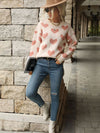 Luxury L'Affaire's Heart-Printed Knit Casual Long Sleeve Sweater