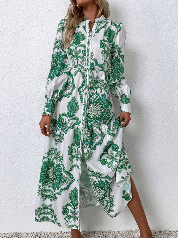V Neck Long Sleeves Maxi Dress