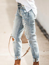 Luxury L'Affaire Women’s Five-pocket Style Ripped Straight Leg Cuffed Denim Jeans