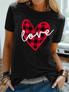 Check peach heart love print short-sleeved T-shirt top