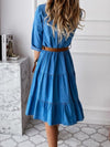 Luxury L'Affaire Women's Belted Tiered Skirt Long Sleeve Denim Shirt Dress