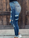 Luxury L'Affaire's Women's Rip Distressed Lined With Plaid Print Curvy-Fit Skinny Jeans