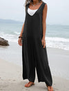 Luxury L'Affaire Women's Solid Color Patch Pocket Fashion Jumpsuit V-Neck Overalls Wide-Leg Trousers
