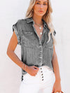 Luxury L'Affaire Women's Sleeveless Denim Shirt Straight Pocket Oversized Top