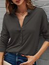 Luxury L'Affaire Women's Solid Color Long Sleeve Point Collar V-neck Button Down Shirt Top