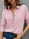Luxury L'Affaire Women's Solid Color Long Sleeve Point Collar V-neck Button Down Shirt Top