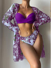 Luxury L'Affaire Women's High Waist Printed Three Piece Bikini With Mesh Cape Split Cover-up
