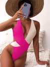 Luxury L'Affaire Women's Bi-Color Plunge One-Piece Swimming Suit