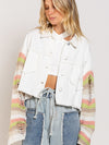 Luxury L'Affaire Women's Casual Fashion Denim Rainbow Long-Sleeved Splicing Jacket