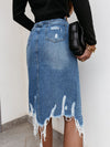 Luxury L'Affaire's Women's Casual Washed Irregular Ripped Fringed Denim Skirt