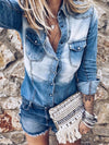 Luxury L'Affaire's Women's Casual Distressed Denim Long-Sleeved Shirt