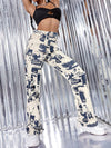 Women's Casual Fashion Trend Abstract Irregular Newspaper Printed Jeans