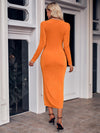 Luxury L'Affaire's Casual V-Neck Hollow Long Sleeve Slit Dres
