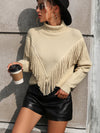 Luxury L'Affaire Women's Loose Fringed Sweater Knit Turtleneck Sweater
