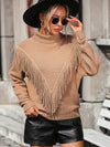 Luxury L'Affaire Women's Loose Fringed Sweater Knit Turtleneck Sweater