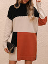 Luxury L'Affaire Women's Casual Colour Block Dress Crew Neck Knit Long Sweater