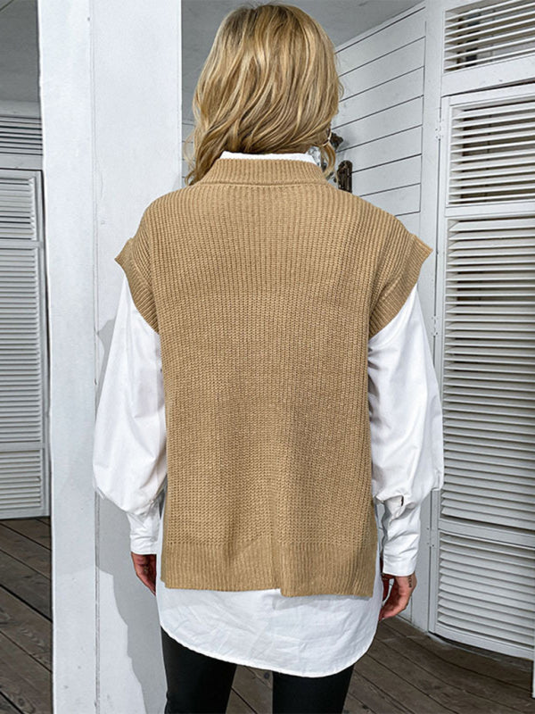 women's short sleeve knitted twist sweater vest