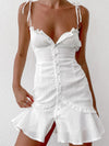 Luxury L'Affaire Sexy White V-Neck Ruffle Skirt Tight Sling Dress