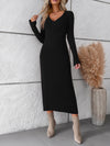 Luxury L'Affaire: Elevate Your Style - New Elegant Solid Colour V-Neck Long-Sleeved Sweater Dress