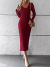 Luxury L'Affaire: Elevate Your Style - New Elegant Solid Colour V-Neck Long-Sleeved Sweater Dress